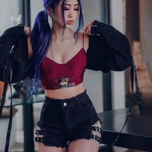 Edgy Black High Waist Women Shorts with Buckle Accents